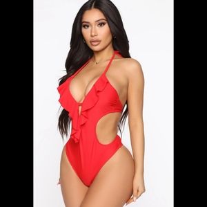 NWT Red ruffle mono-kini